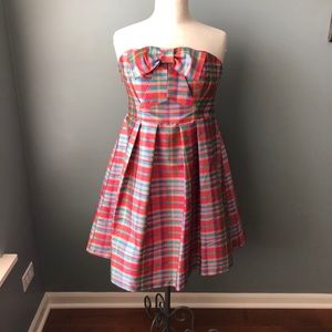 Anthropologie Eva Franco Plaid Strapless Bow Dress